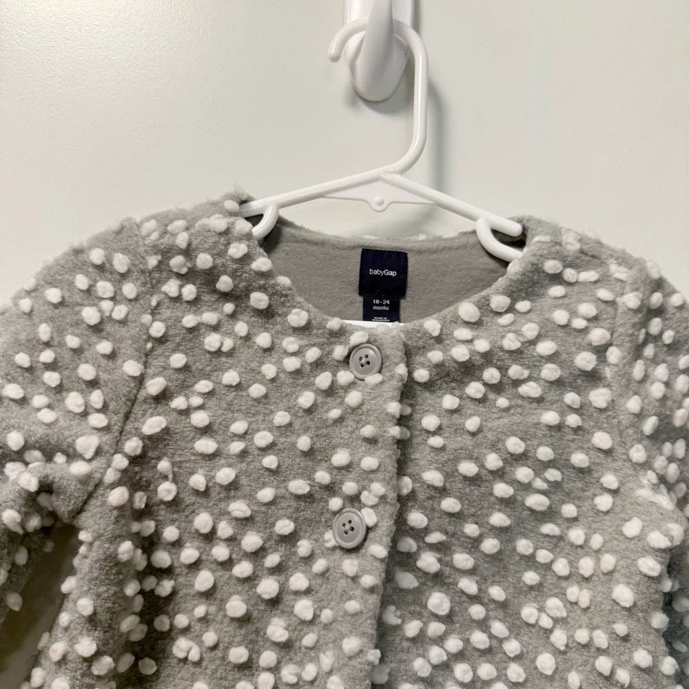 BabyGap Girls Grey Peacoat White Pompom Detail Button Up 12-18 Months‎
